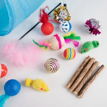 

20Pcs/Set Cat Toy Pet Kit Collapsible Tunnel Cat toy Fun Bell Feather Mice Shape Pet Kitten Dog Cat Interactive Play Supplies