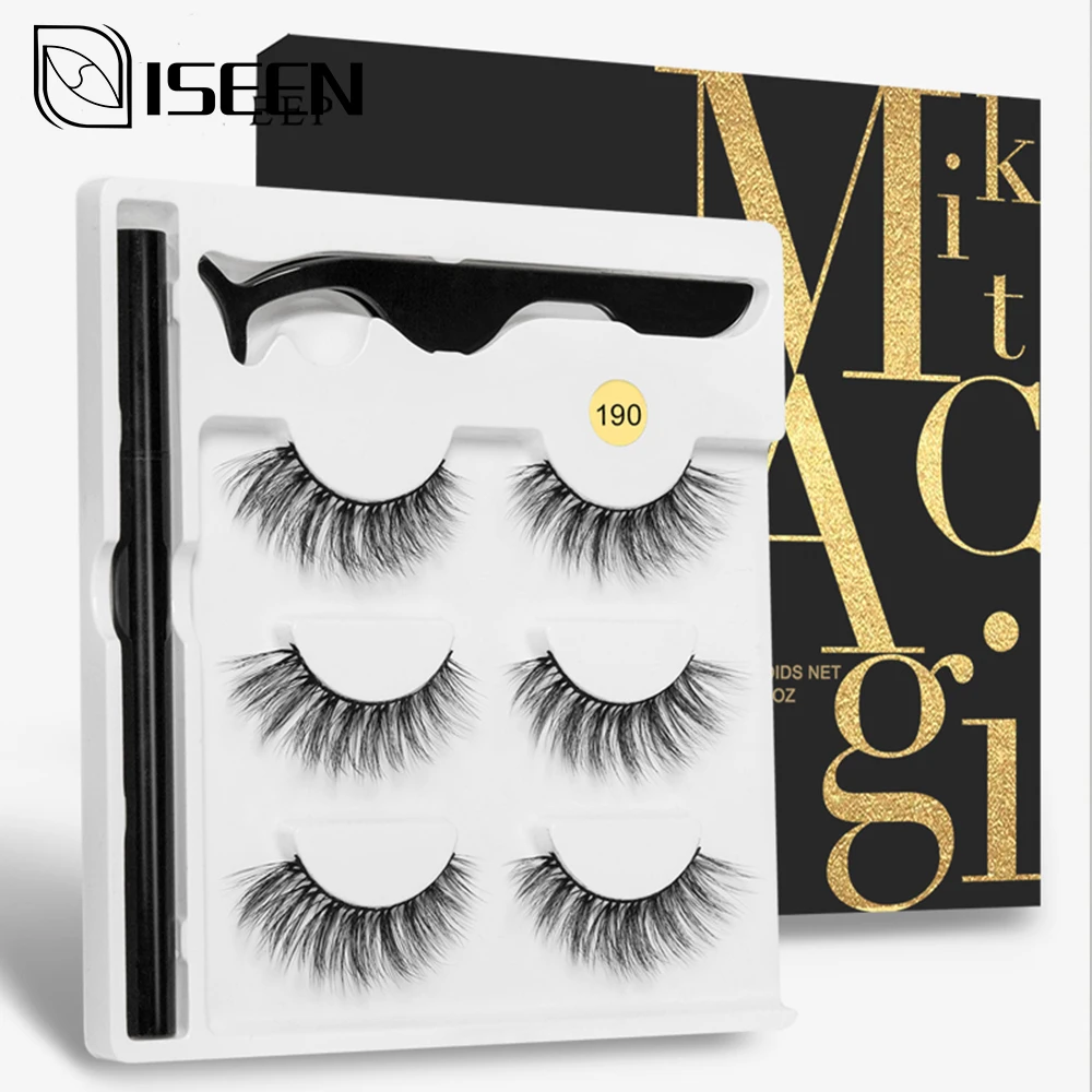3 Pairs Magnetic Eyelashs set Magnet Liquid Eyeliner&amp Lashes &amp Tweezer Set Waterproof Long Lasting Eyelash Extension | Красота и
