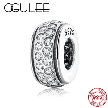 

2019 New 925 Sterling Silver silicone beads clear CZ Spacer Beads Fit Original Pandora Charm Bracelet Bangles DIY Jewelry