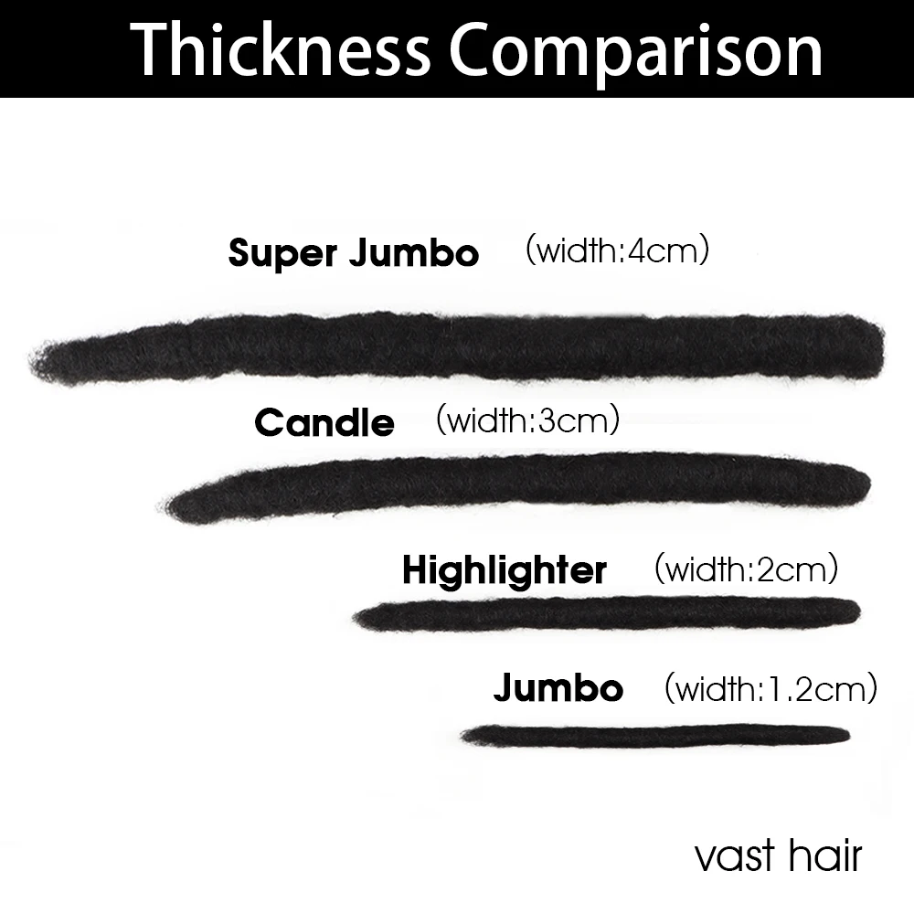 VAST Dreadlock Factory Price 3cm/4cm Human Hair Wick Locs Dreadlocks Freadlocks Extension Handmade