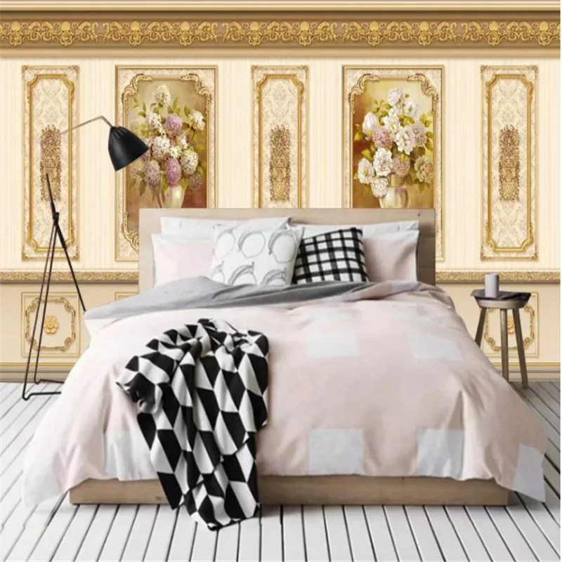 

3D Wallpaper Living Room Wallpaper Wall Cloth European Luxury Rural Flower Golden Home Decoration Wall Background Wall Painting