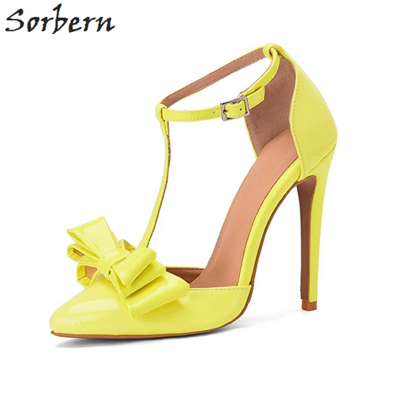 Sorbern/лакированные кожаные туфли; женские туфли-лодочки с круглым носком; слипоны на квадратном каблуке; Chaussure Femme; женская обувь размера плюс US15 - Цвет: Цвет: желтый