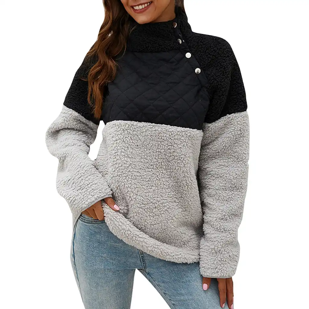 sweatshirts womens warm hoodiess button geometric pattern