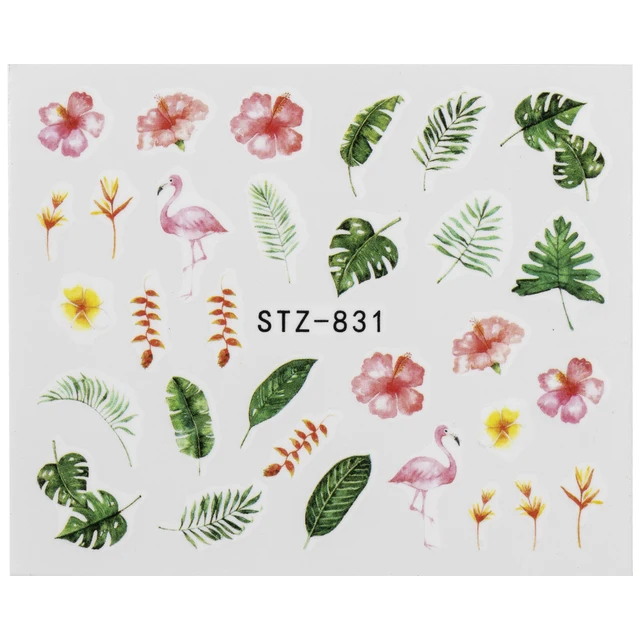 1Pcs Water Nail Decal and Sticker Flower Leaf Tree Green Simple Summer DIY Slider for Manicure Nail Art Watermark Manicure Decor SF183