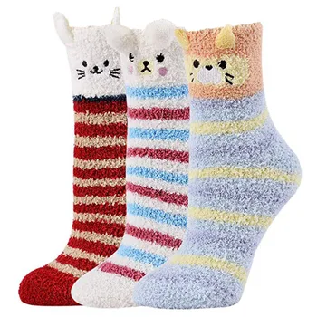

Womens Fuzzy Socks 3 Pairs Warm Soft Slipper Home Sleeping Harajuku Designer Colorful Cute Animal Socks Calze da donna