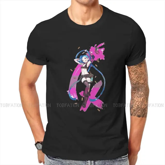 Arcane League of Legends LOL Anime TShirt for Men Adorable JINX Basic Leisure Tee T Shirt