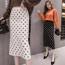 Контрастная цветная Женская юбка в горошек, женские модные юбки, юбка с высокой талией, винтажная прямая трикотажная юбка, Осенние юбки для женщин s