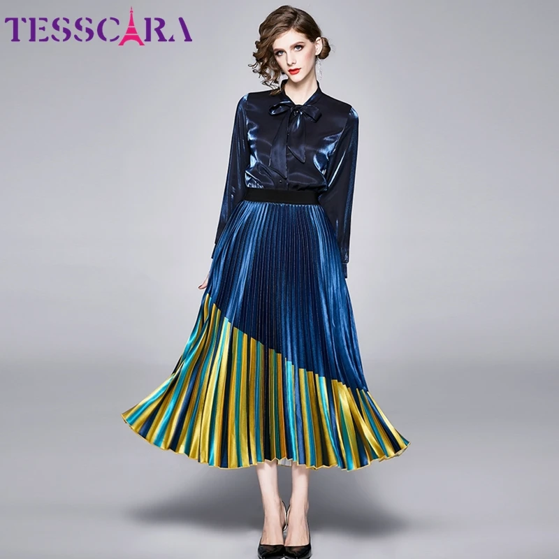 TESSCARA, женское весеннее элегантное платье, костюм, набор, женские Коктейльные Вечерние платья, высокое качество, дизайнерская офисная рубашка, юбка, костюмы, Vestidos