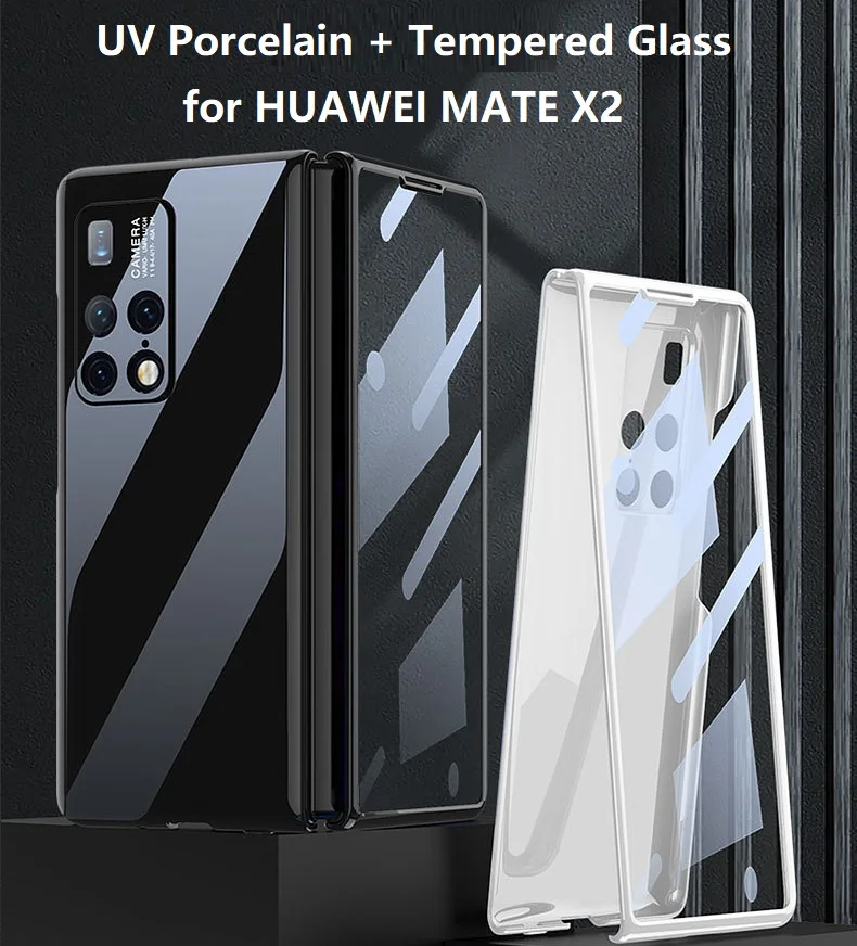 

Роскошный чехол для телефона из УФ-фарфора для Huawei Mate X2, чехол с передней закаленной стеклянной пленкой, противоударный чехол для Huawei Mate X2, чехол