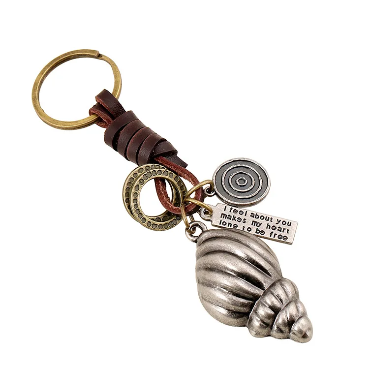 

Punk Accessories Retro Weaving Alloy Conch Leather Keychain Punk Cowhide Key Chain