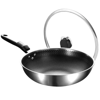 

304 stainless steel wok less oil fume non-stick pan uncoated flat bottom wok household wok