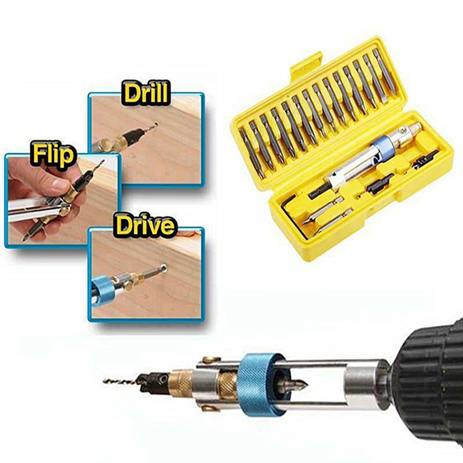 

20Pcs Half-Time Drill Driver Multi Screwdriver Sets Updated Version 16 Different Kinds Head with Countersink Bits Allen Wrench