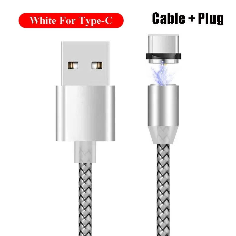 2 м Магнитные кабели для мобильных телефонов для iphone 11 Pro Max type C Micro USB зарядное устройство для samsung провод шнур Магнит кабель для быстрой зарядки - Цвет: White For Type C