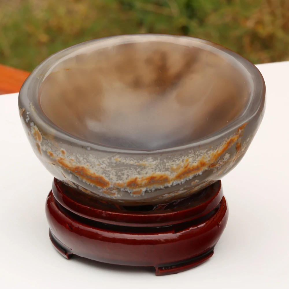 Yellowish with stand Натуральный агат чаша сырой кварц Азиатский Кристалл минеральные камни грубый камень пепельница декоративные цветочные горшки подарок с деревянной подставкой база - Цвет: Yellowish with stand