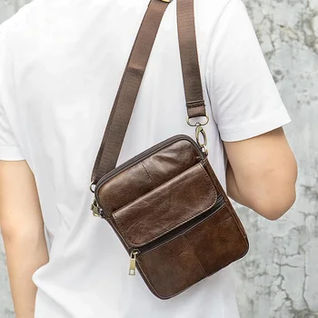 

2020 new cowhide cross-body bag for men business and leisure vertical men's single-shoulder bag