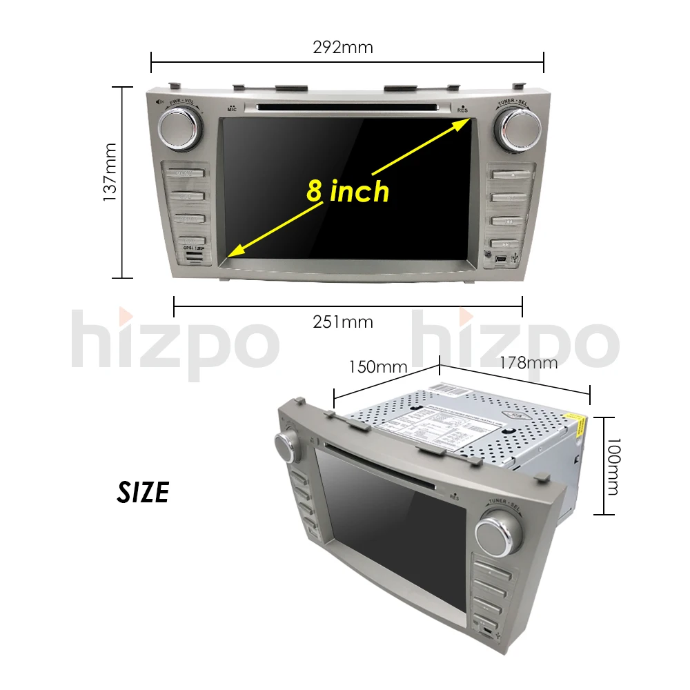 Excellent 2din 8inch Android 9.0 Quad 4 Core 2G+16GB CAR DVD Radio Player For Toyota Camry 2007 2008 2009 2010 2011 Navigation gps wifi BT 4