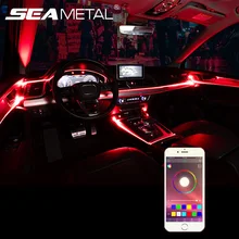 Tira de neón para EL coche, luz decorativa RGB con Control de sonido de 6M, luz ambiente de coche, lámparas de ambiente automáticas con encendedor de 12V y línea USB