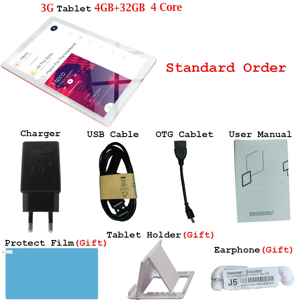 Standard Новинка, 10 дюймов, Android 7,0, планшетный ПК, четыре ядра, 4 Гб ОЗУ, 32 Гб ПЗУ, 3G, телефонные звонки, две sim-карты, Wi-Fi/gps, Детские планшеты - Комплект: Standard