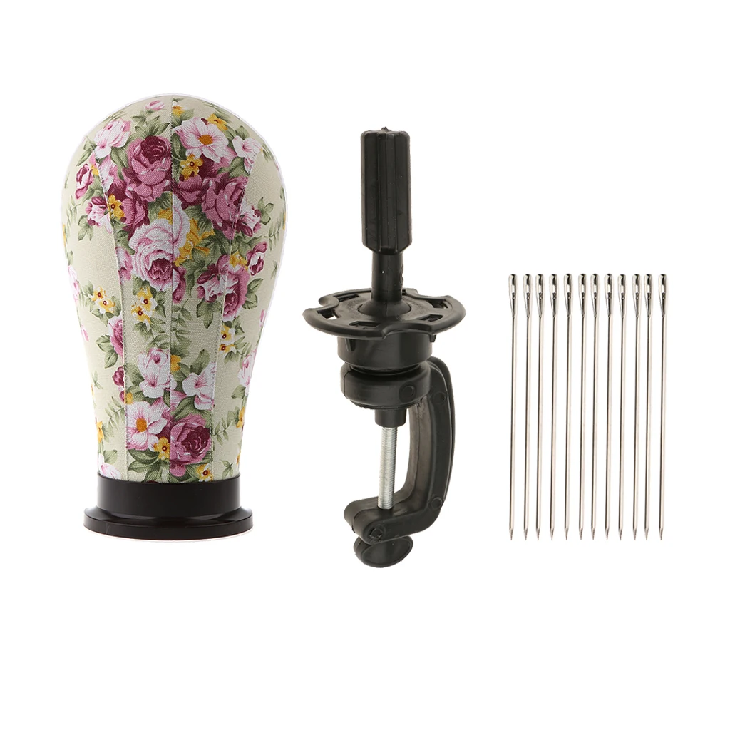 21’’ Cosmetology Mannequin Canvas Block Head for Wigs Display Making with Plastic Holder Clamp and 12Pcs Pins