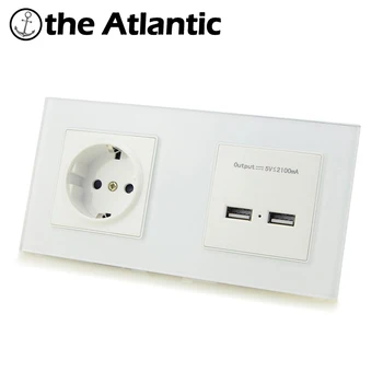 

Atlectric EU Standard Plug Double Socket Power Wall Socket Electrical Outlet Dual USB Charging Port Tempered Glass Panel