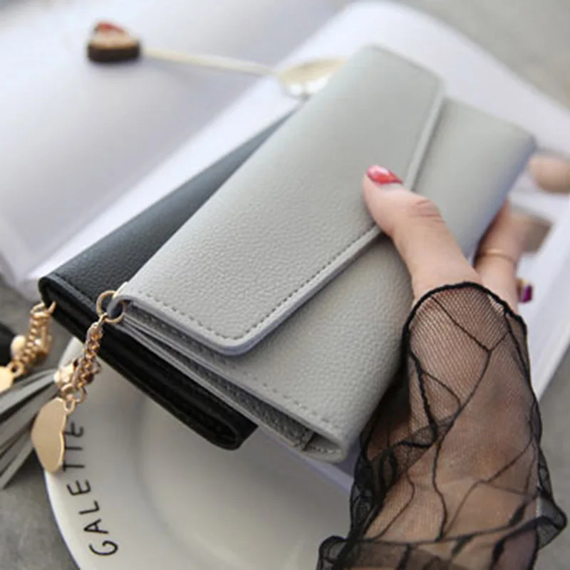 Monederos de cuero con borla larga para mujer, Cartera de lujo para teléfono, carteras para tarjetas de crédito, monedero