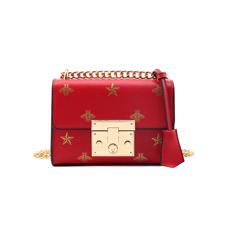 

Fashion printing solid color lychee pattern retro high quality hardware female shoulder bag Korean casual female Messenger bag