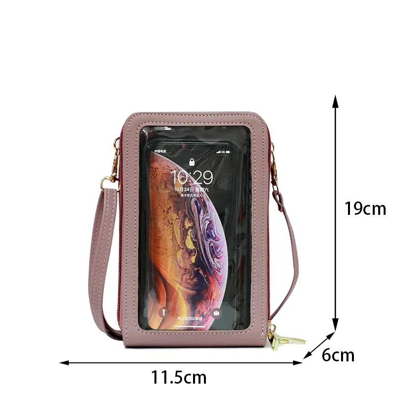 Women PU Leather Touchable Cell Phone Shoulder Bags Female Multi-functional Crossbody Bags Small Handbag Phone Card Holder Purse