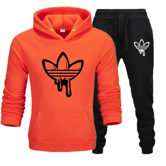 Комплект из двух предметов, модные толстовки с капюшоном, спортивная одежда для мужчин, спортивный костюм с капюшоном, осенняя брендовая одежда, толстовки+ штаны, мужские комплекты - Цвет: Orange84-97