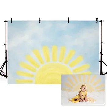 

Mehofond Newborn Painting Sun Backdrop Blue Sky Baby Shower Birthday Party Portrait Photography Background Photo Studio Props