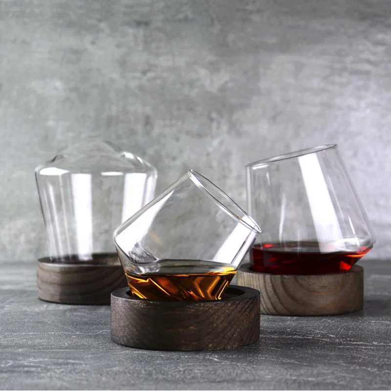 Irregular Whiskey Wine Glass Rotating High Belly Beer Whiskey Brandy Cocktail Drinking Wine Cup Tumbler Down Bar Glass