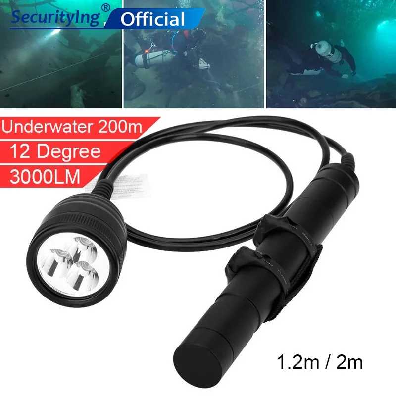  SecurityIng Underwater High Power 3000lm Magnetic Switch LED Diving Flashlight Torch with 1.2m 2m L - 33003457099