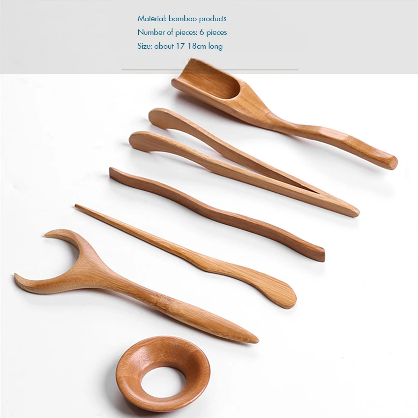 Bamboo Wooden Tea Accessories Chinese Kungfu Tea Ceremony Utensils Set Needle Tweezer Clip Strainer Gift Lovers