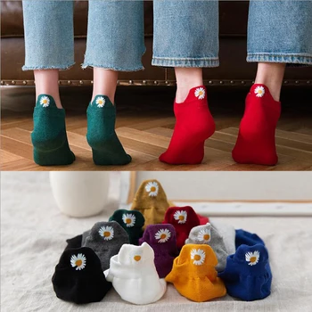 

5pairs Cotton Women Socks Harajuku Daisy Socks Ankle Bear Heart Short Funny Socks Femme Streetwear Calcetines Mujer