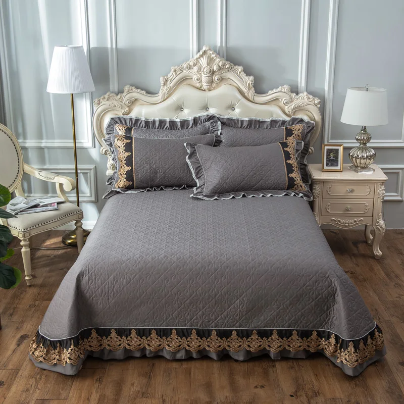 

Lace Edge Solid Color Bedspread King Queen size Cotton Quilted Bed cover Bed spread set Mattress cover Blanket Pillowcase