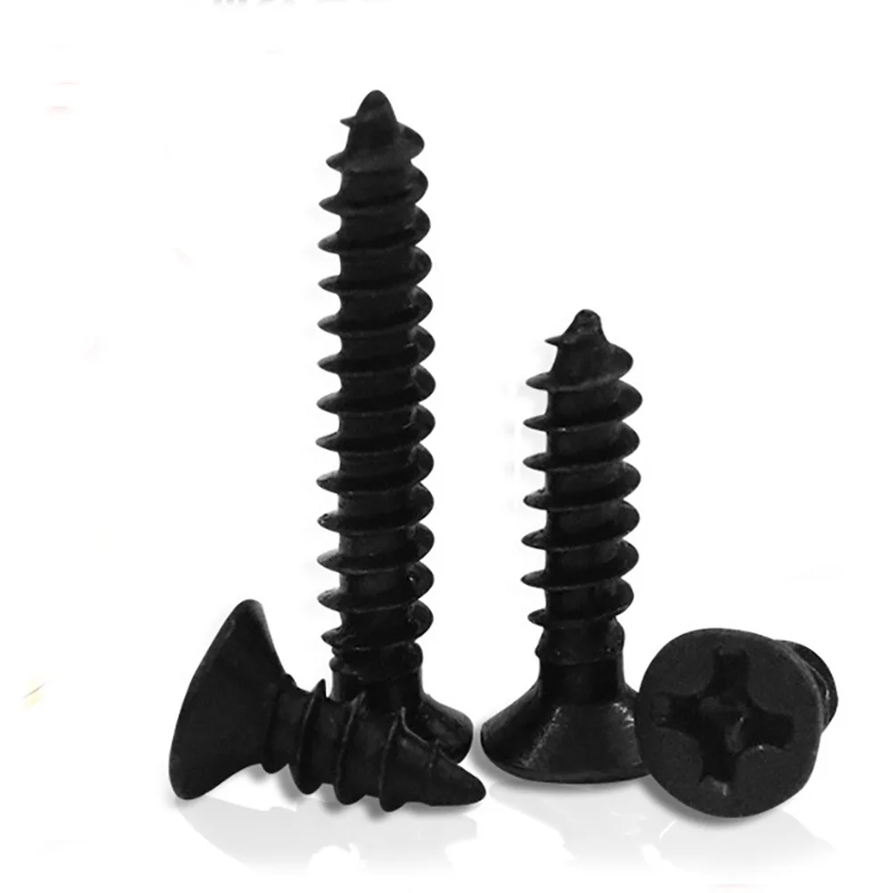 100pcs/lot Cross Countersunk Flat Head Self-tapping Screw M1 M1.2 M1.4 M1.5 M2 M2.6 M3 M3.5 M4 M5 Black Carbon Steel Phillips