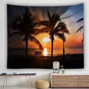 

Palm Tree Cozy Sunset Natural Scenery Wall Hanging Mural Coconut Tree Printed Microfiber Tapestry Bedroom Decor