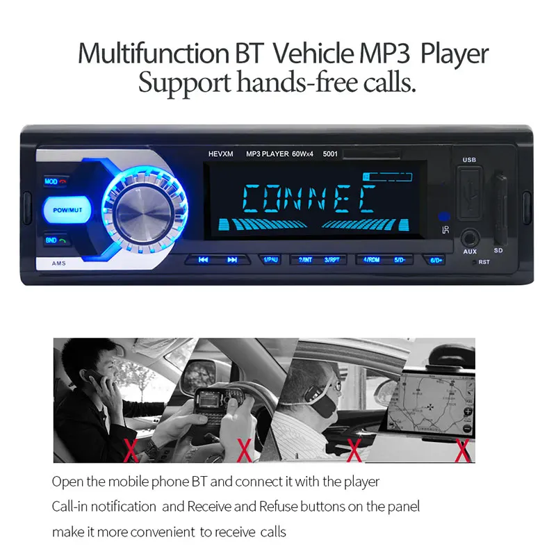 Vehemo DC 12 В Автомобильный mp3 плеер головное устройство авто аудио Музыка Автомобильный MP3 для Bluetooth FM стерео для премиум