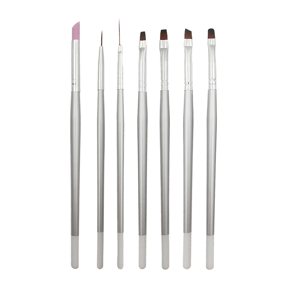 7 PCS SILVER 15 шт. набор кистей для нейл-арта для детализации чередование с гелевыми кистями кисти для рисования инструмент для раскрашивания Веерная кисть и вкладыш - Цвет: 7 PCS SILVER