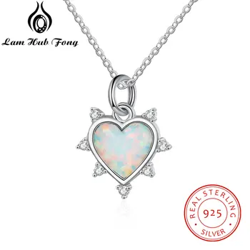 

925 Sterling Silver Opal Necklaces for Women Love Heart Silver Pendant Necklace with Zircon Jewelry (Lam Hub Fong)