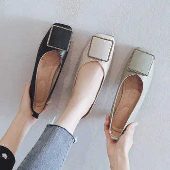 

2020 New Sexy SquareToe Ladies Pumps Casual Slip-On Square Heel Shoes Fashion Flat Shoes