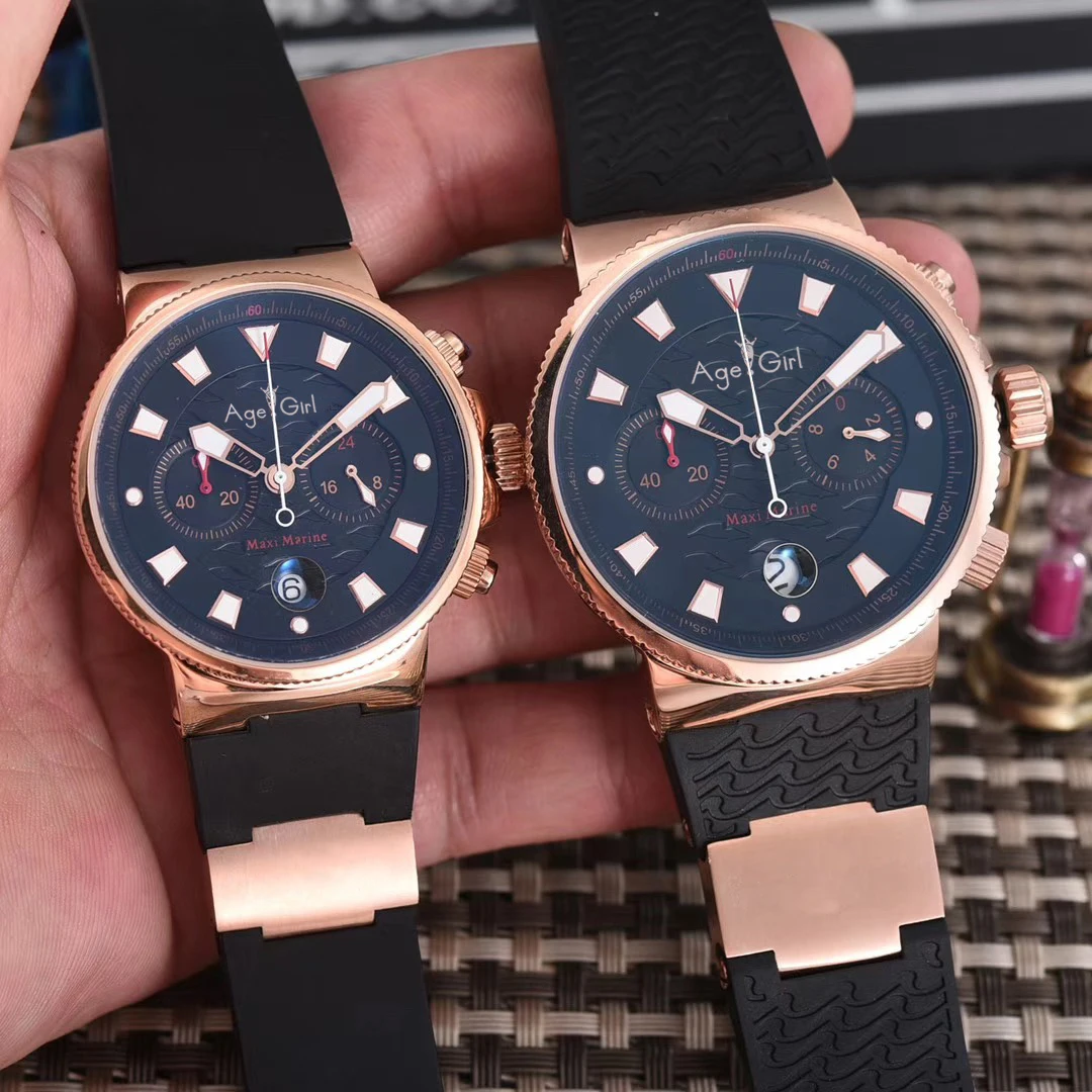 

Luxury Brand New Men Womens Chronograph Rose Gold Black Blue Limited Silver Rubber Stainless Steel Watches Luminous Waterproof