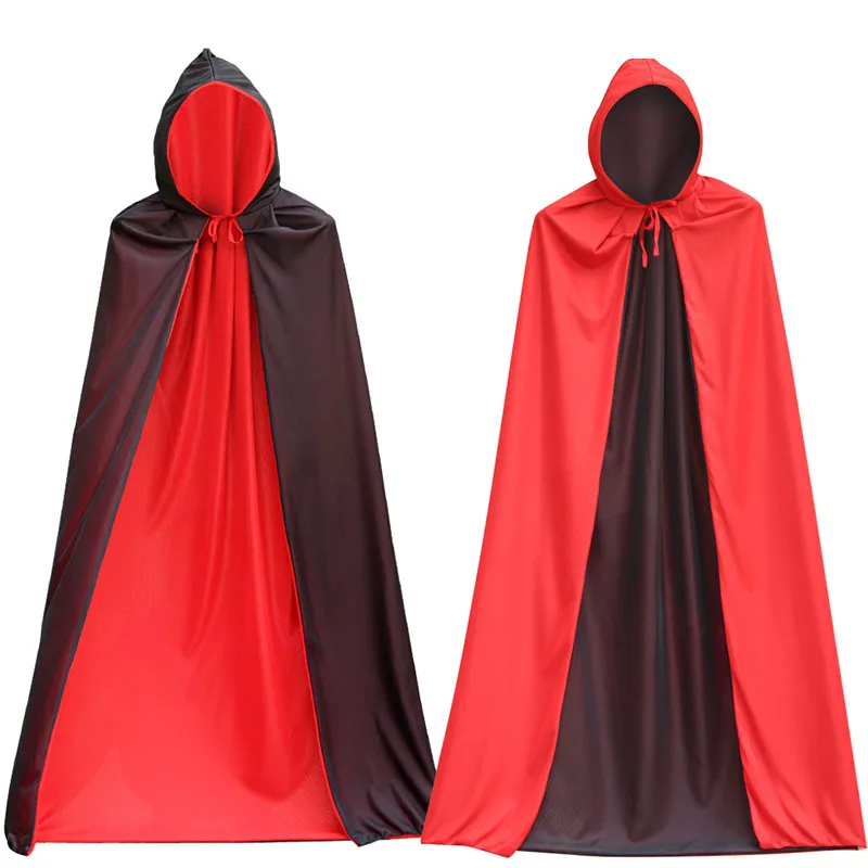Adult Halloween Devil Death Vampire Costume Long Red Black Hoodie Cloak Dress-up Outfit Wicca Pirate Joker Cape For Women Men