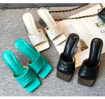 

2020 NEW Square head Summer Beach Flip Flops Sandals Women High Heels Fashion Sandals Female Leisure Slip On Party Shoes