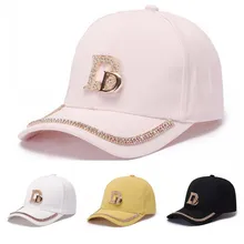 2021 New Letter D Baseball Caps Rhinestone Cotton Snap Back Women's Cap Hip Hop Cap Adjustable Hats for Women