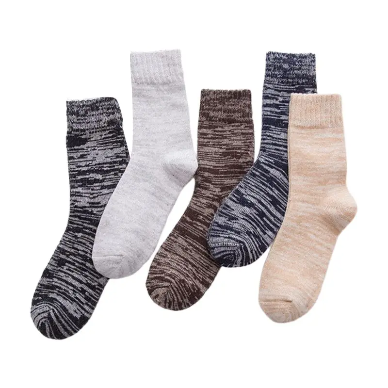 5 пар, женские и мужские зимние вязаные носки из искусственной шерсти, носки с горизонтальными полосками, чулочно-носочные изделия средней длины