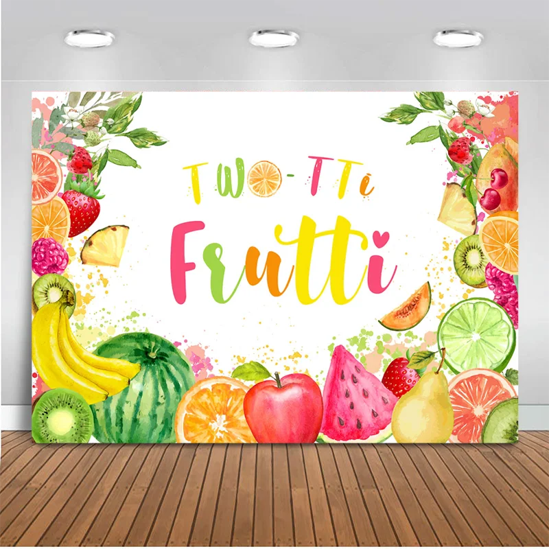 Estate Due-Tti Frutti Partito Sfondo Di Frutta Di Banana Anguria Arancia Kiwi Fragola Outdoor Foto Sullo Sfondo