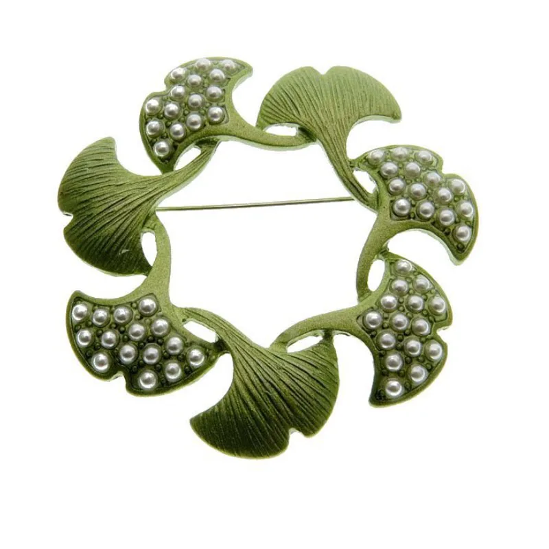 CSxjd New arrival Vintage brooch Jewelry Imitation pearl Ginkgo leaf Circle scarf buckle accessory | Украшения и аксессуары