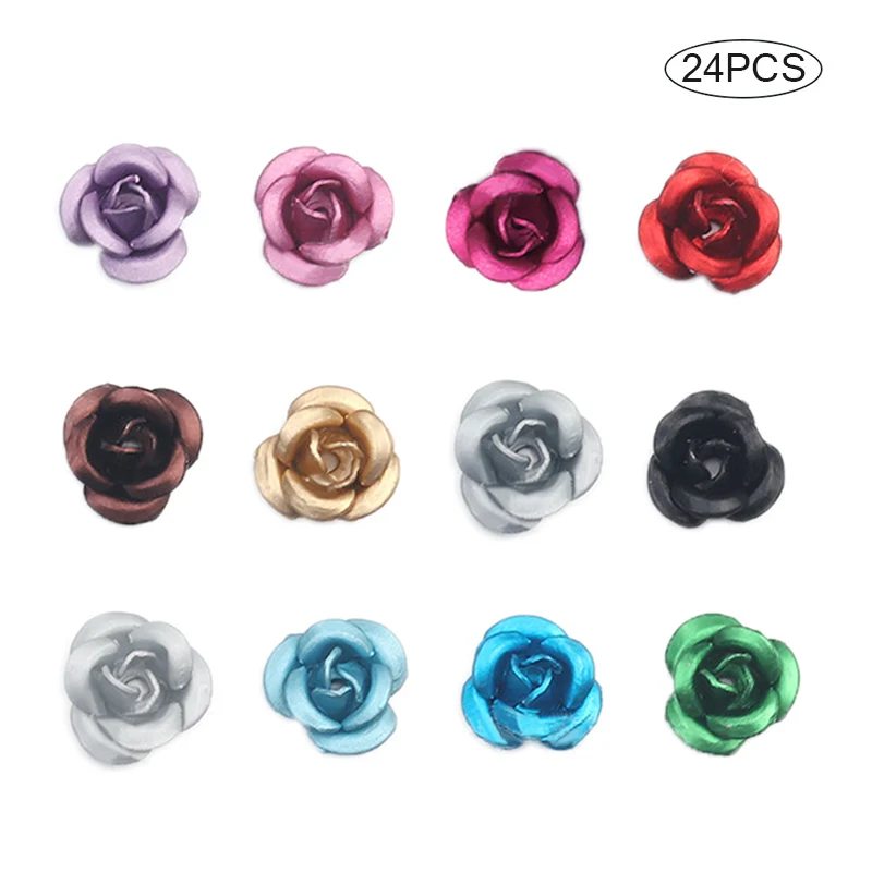 

New Nail Art 3D Metal Rose Flower 24 pcs/wheel Mixed Color Nail Art Flower Turntable DIY Ornament Beauty Nail Art Decorations