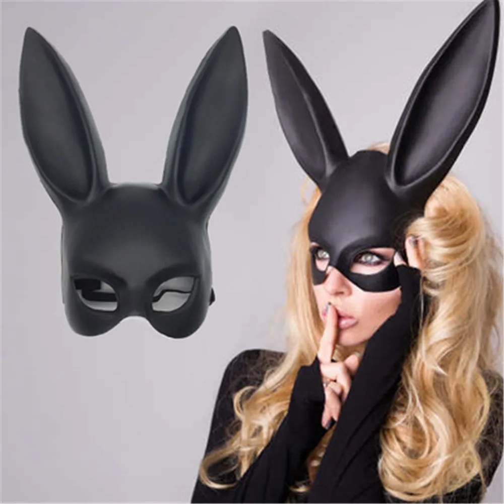 Adult Sexy Bunny Black Mask  PVC Party Half Face Cosplay Halloween Props White/Black Anime Accessories for Women and Men