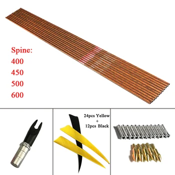 

12Pcs Linkboy Archery Pure Carbon Arrow Shafts ID6.2mm Sp500 Wood Skin 5inch Turkey feather compound Bow DIY Arrows Hunting